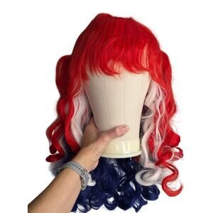 Long Curly Cosplay Wig with 2 Side Ponytails (Red/White/Blue) Anime Halloween